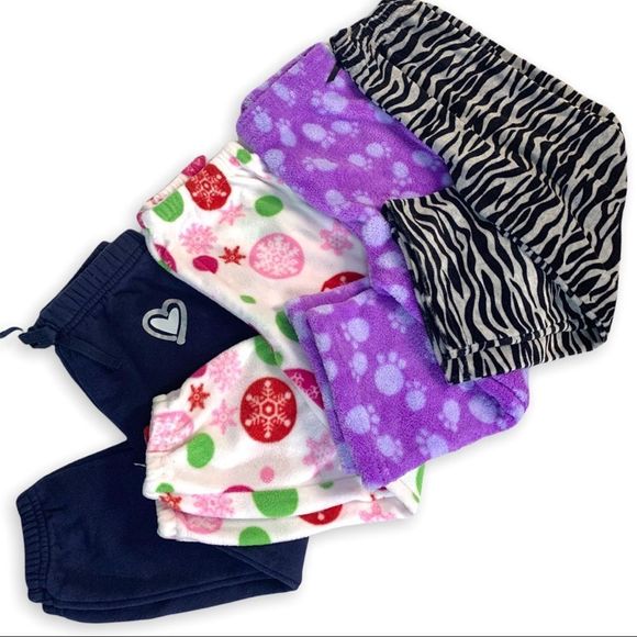 Girls Small (4/4T) Fuzzy Pajama Pant 4 piece Variety Pack Christmas/ zebra print - Picture 1 of 6